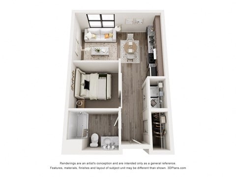 Floor plan for studio, 1 bath, 505 sqft